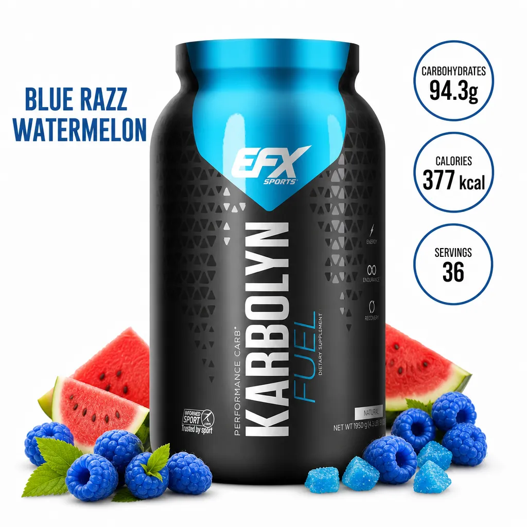 EFX Sports Karbolyn Fuel 1950g Blue Razz Watermelon is a performance carbohydrate supplement for athletes, featuring rapid absorption and sustained energy.