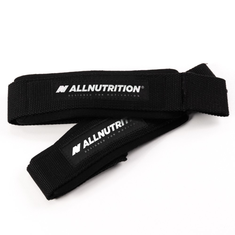 Allnutrition Lifting Straps black weightlifting accessories, pair of durable fabric straps for enhanced grip during strength training, black color