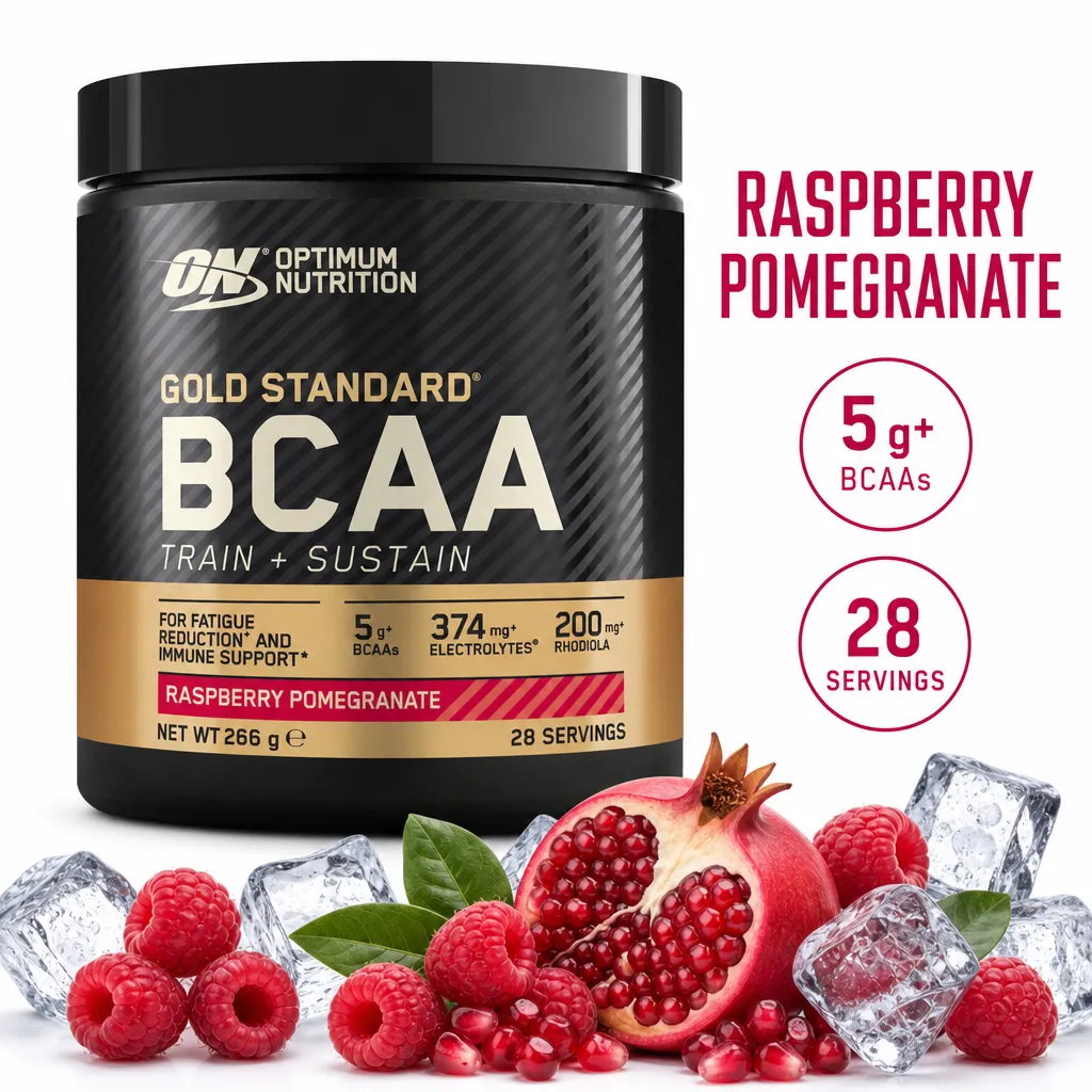 Optimum Nutrition Gold Standard BCAA powder in Raspberry Pomegranate flavour, 28 servings, 266 g tub