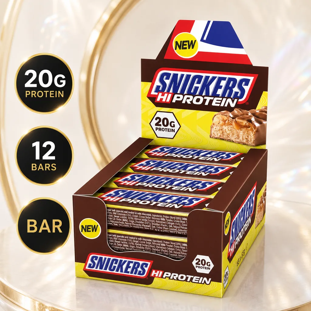 Snickers Hi-Protein Bar 55g x12, chocolate protein bars with peanuts and caramel, 20g protein per bar