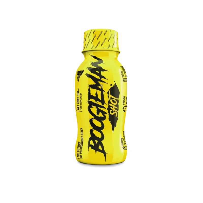 Trec Nutrition Boogieman Fuel Shot 100ml Tropical is a concentrated pre-workout drink in a bright yellow bottle, designed for energy, focus, and muscle performance.