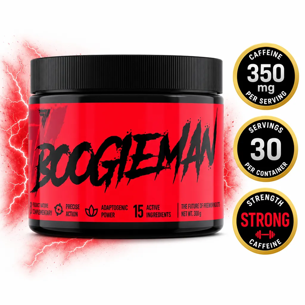 Trec Nutrition Boogieman 300g high-stimulant pre-workout powder in a red and black container