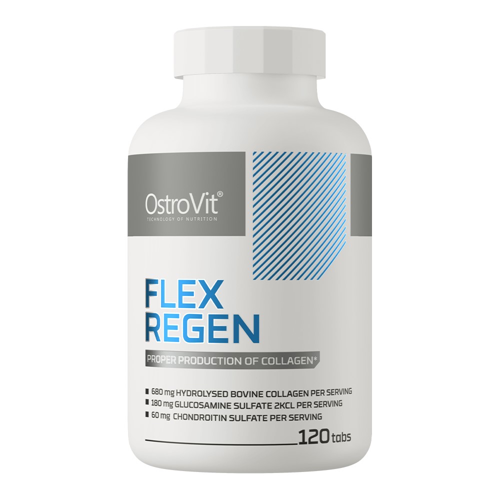 OstroVit Flex Regen 120 Caps bottle, white plastic container with blue and silver label, 120 capsules