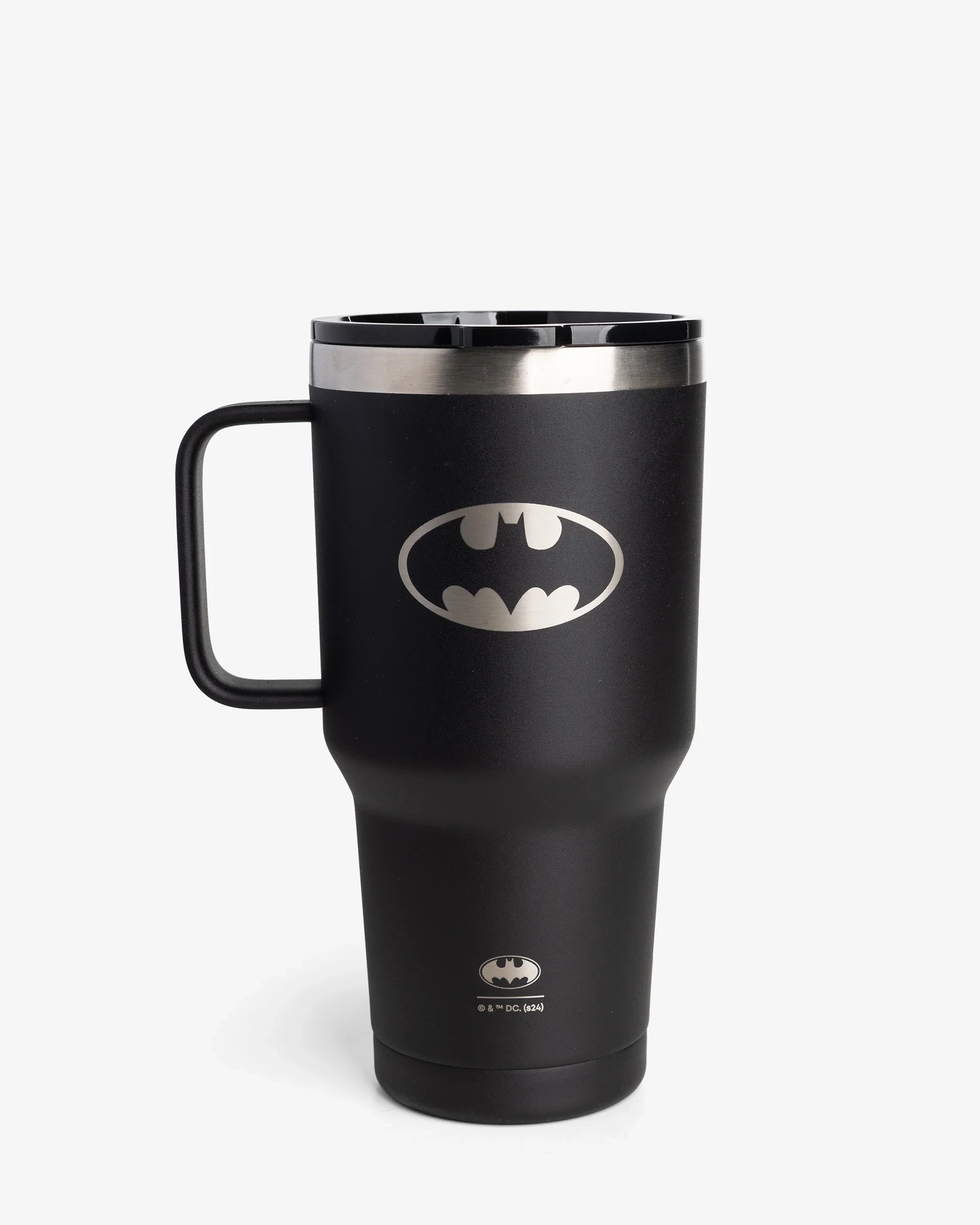 SmartShake Bohtal Insulated Nomad Tumbler featuring a Batman logo, 900ml insulated travel mug in matte black with handle, DC Comics licensed.
