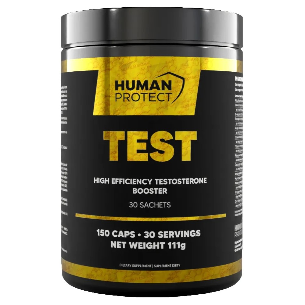 Human Protect Test 30 Servings box, likely featuring branding and supplement details, designed for daily sachet use