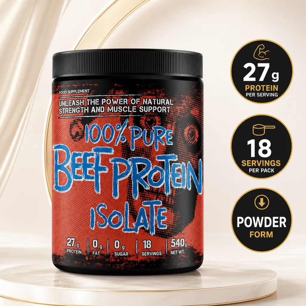 Joker Nutrition 100% Pure Beef Protein Isolate, 540g powder supplement with 27g protein per serving and 18 servings