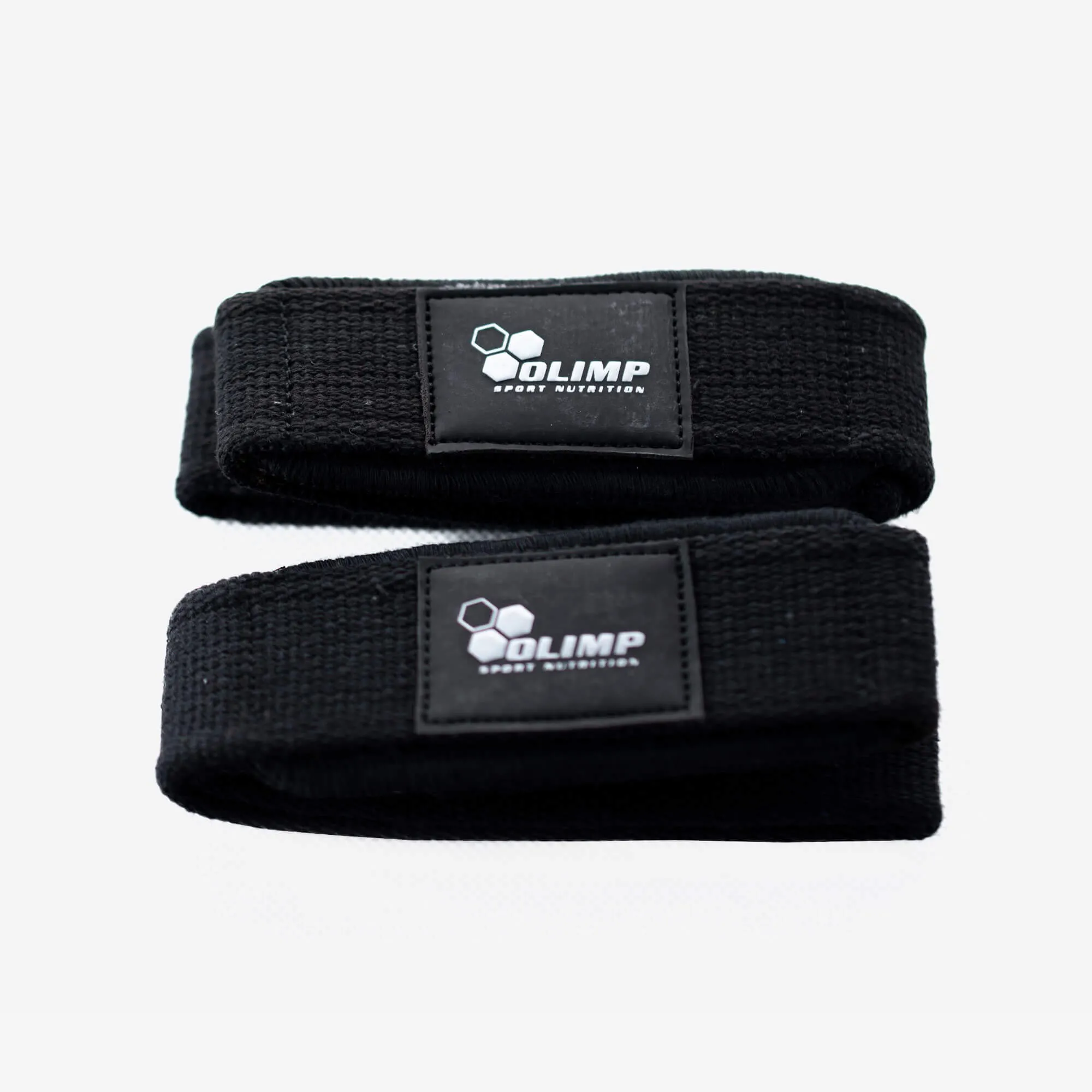 Olimp Nutrition Olimp Lifting Wraps 2x Black, a pair of durable black wrist wraps with Velcro closure for enhanced wrist support during weightlifting.