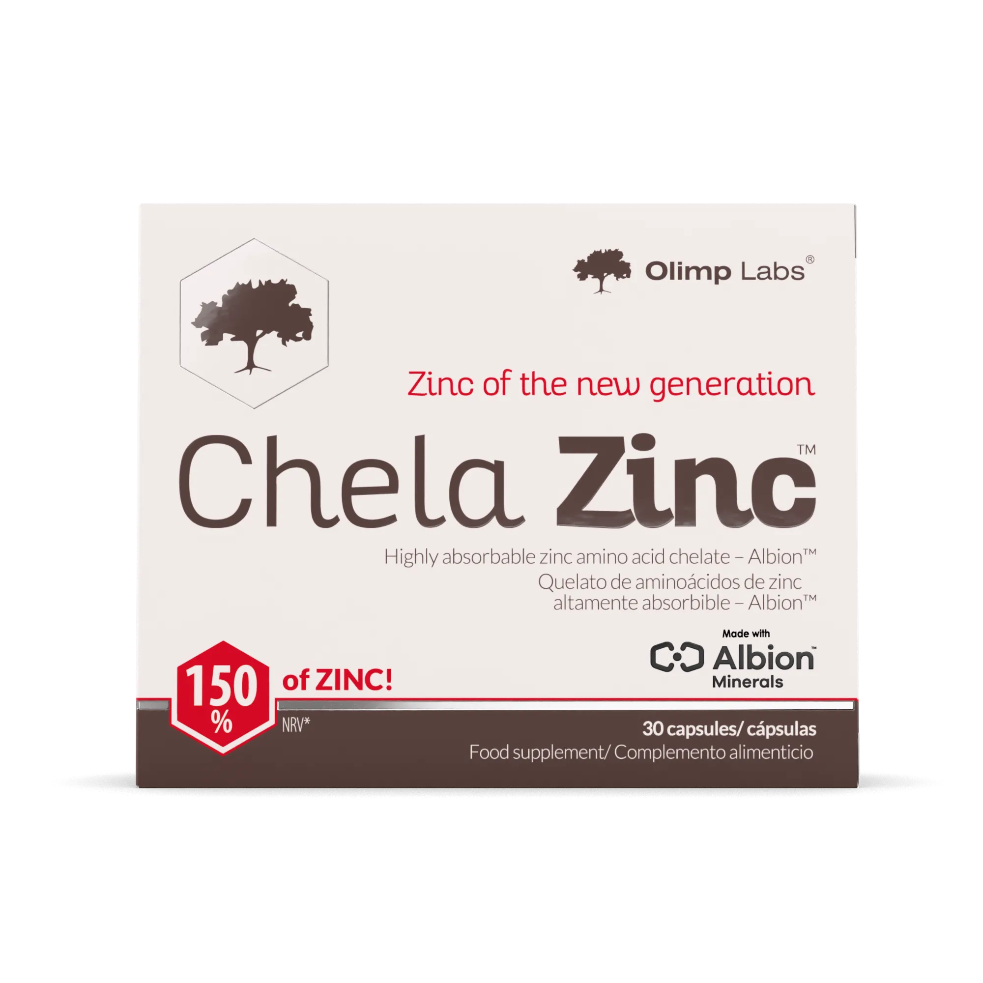 Olimp Nutrition Chela-Zinc 30 Caps dietary supplement with 15 mg highly absorbable zinc bisglycinate per capsule, supports immune and skin health.