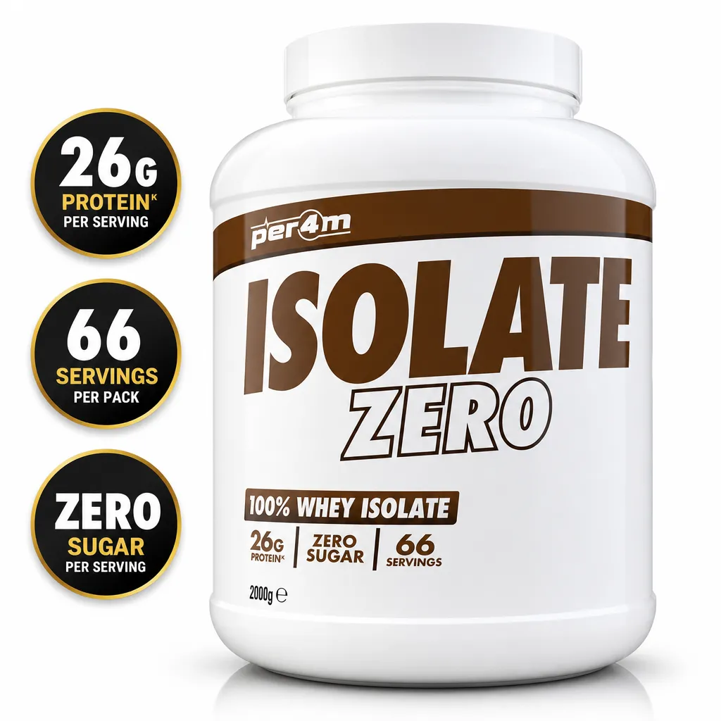 Per4m Isolate Zero 2000g whey protein isolate powder tub with 26g protein per serving and zero sugar