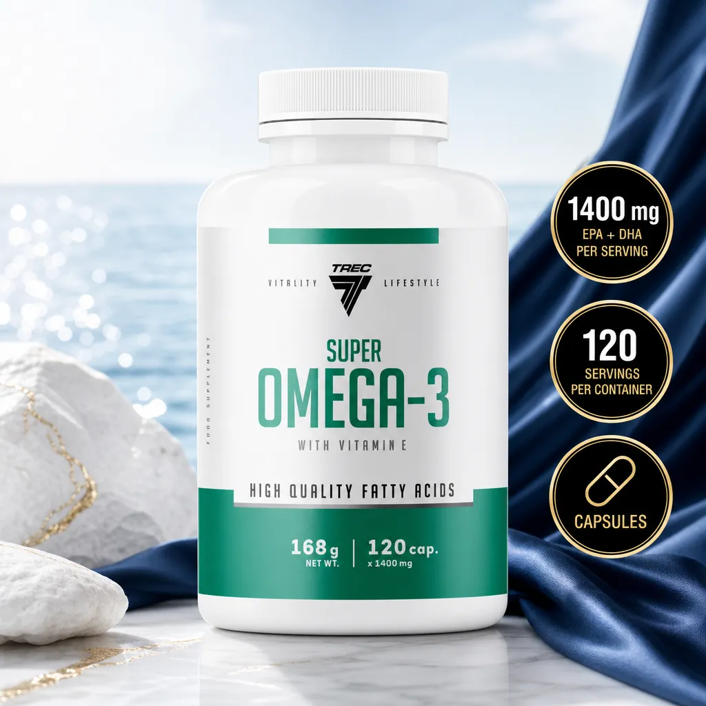 Trec Super Omega 3 120 Caps fish oil softgel supplement with vitamin E and EPA plus DHA