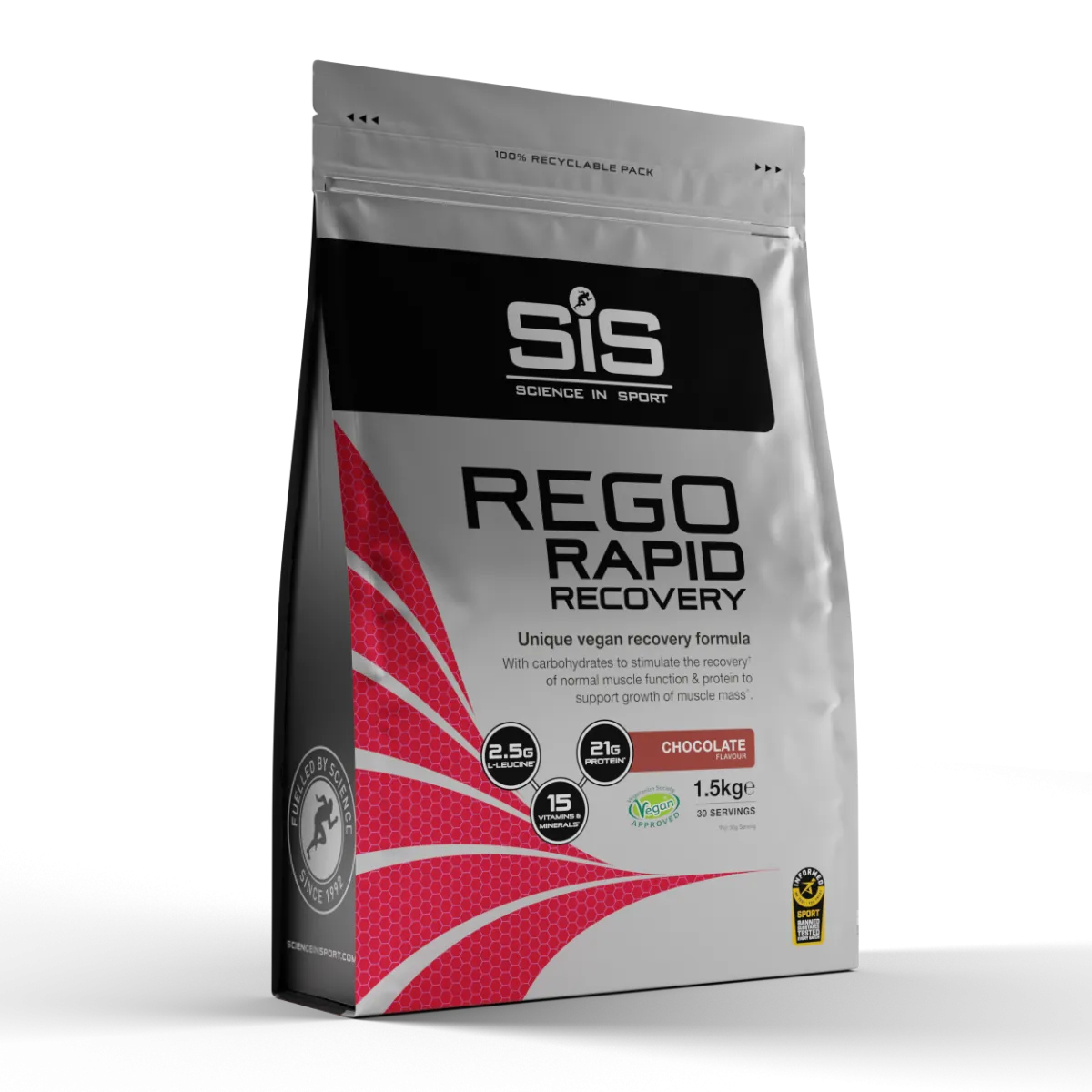 SiS Rego Rapid Recovery 1.5kg chocolate-flavour vegan recovery supplement with protein, carbohydrates, vitamins and minerals