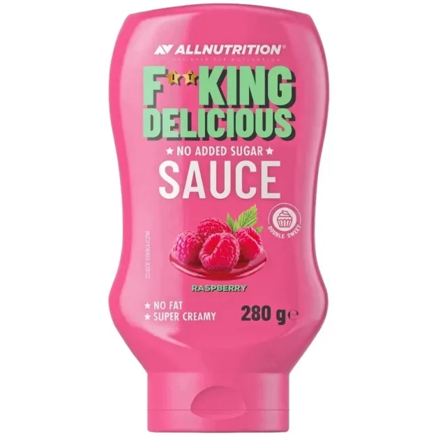 Allnutrition Fitking Delicious Sauce is a raspberry-flavoured sweet sauce, 280 g, in a bright pink squeeze pack.