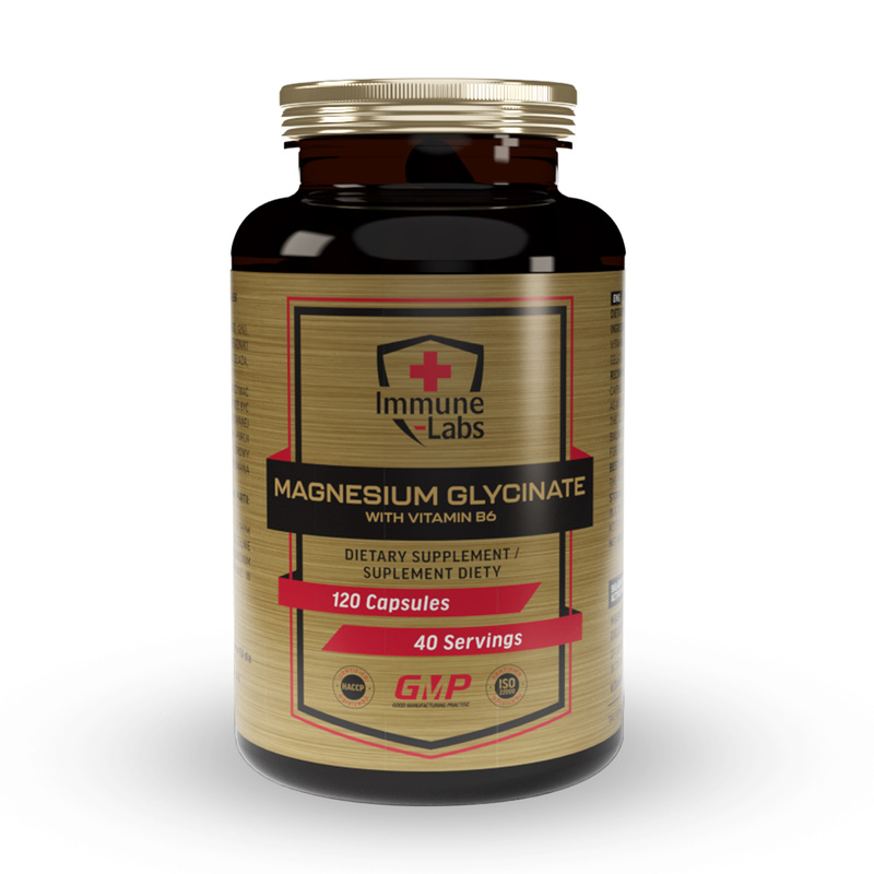 Immune Labs Magnesium Glycinate 555mg + B6 120 Caps