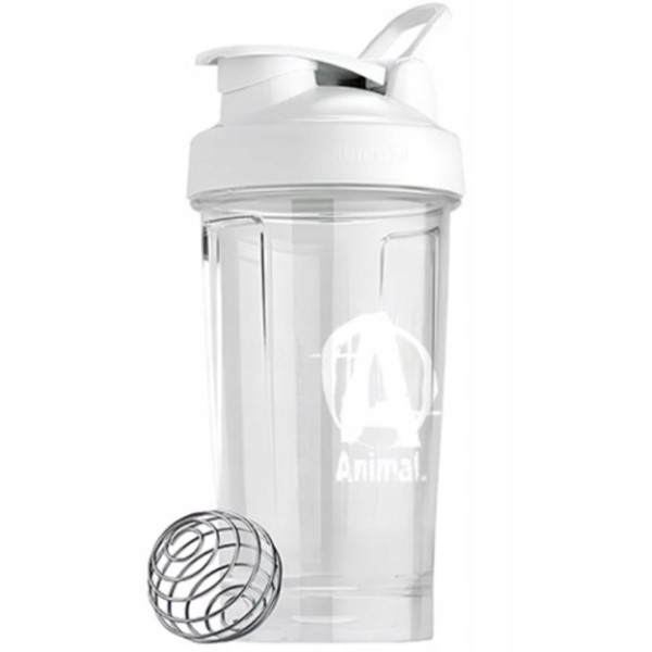 Animal Animal Shaker 500ml clear white protein shaker bottle with a white lid and mixing ball, suitable for supplements and fitness drinks.