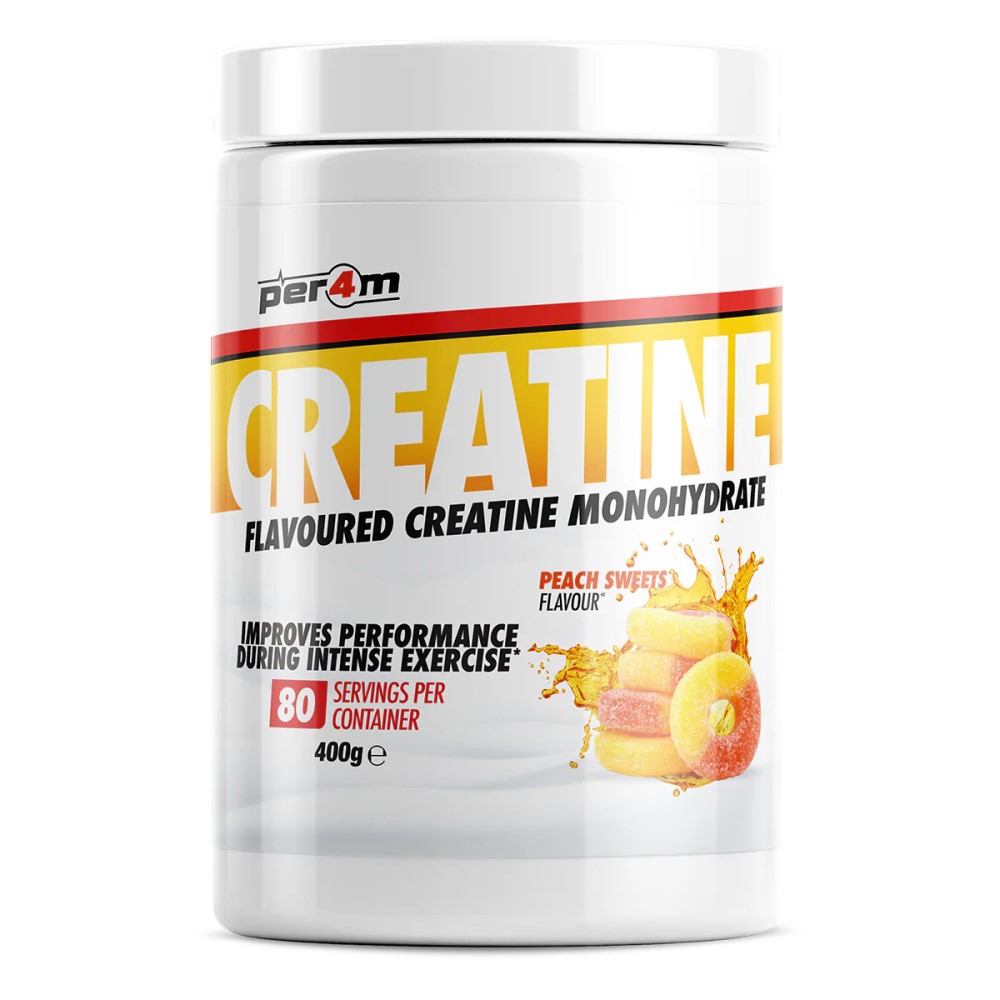 Per4m Creatine 400g tub, likely with Cherry Fizz flavour label, in a compact plastic container