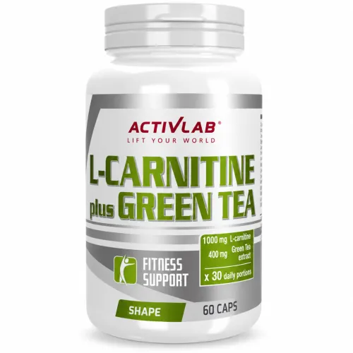 ActivLab L-Carnitine + Green Tea 60 Caps dietary supplement, combining 1000 mg L-carnitine and 400 mg green tea extract per serving for fat metabolism and energy support.