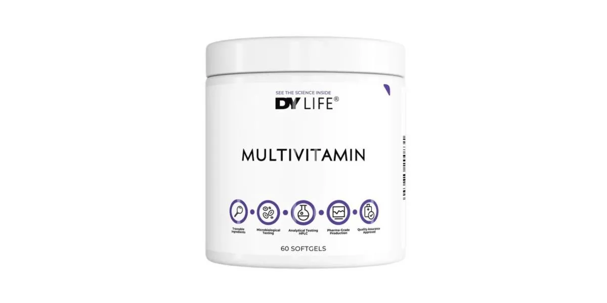 Dorian Yates Multivitamin DY Life, 60 softgels in a white container for daily vitamin and mineral support
