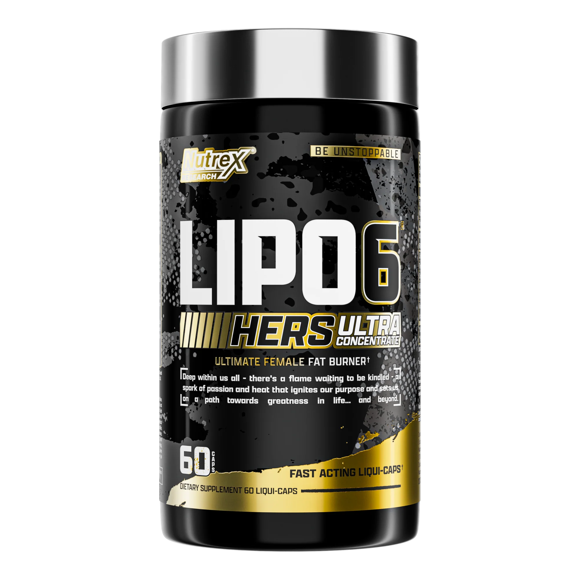 Nutrex Research Lipo 6 Black Hers Ultra Concentrate 60 Caps bottle, black and pink label, dietary supplement