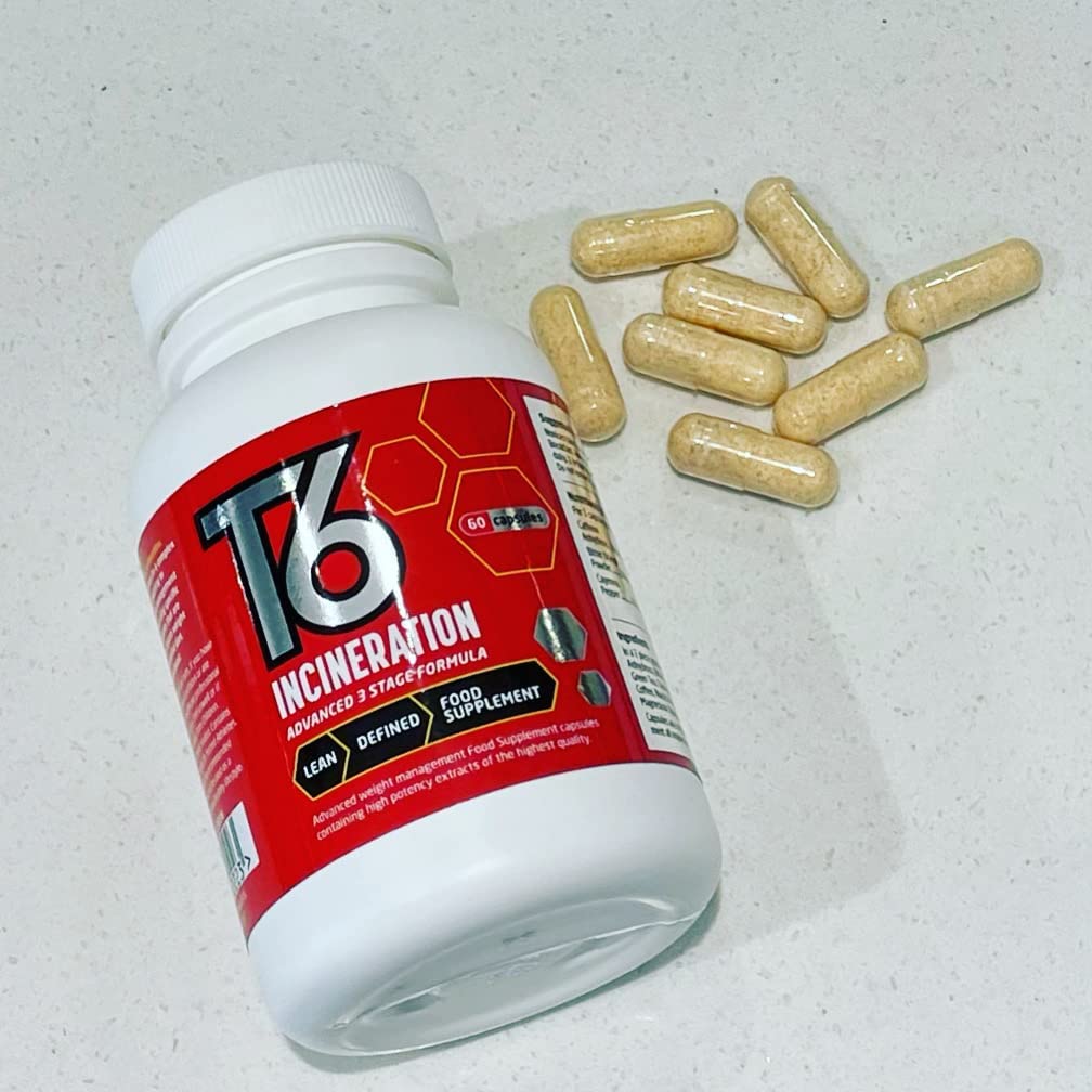 Weight Management System T6 Fat Burner packaging, two sealed bottles in a retail display or box.