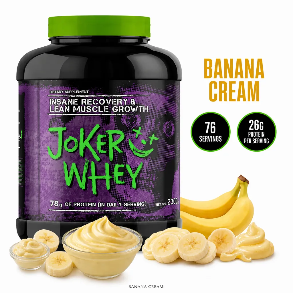 Joker Nutrition Joker Whey 2300g banana cream whey protein powder, 76 servings with 26g protein per serving