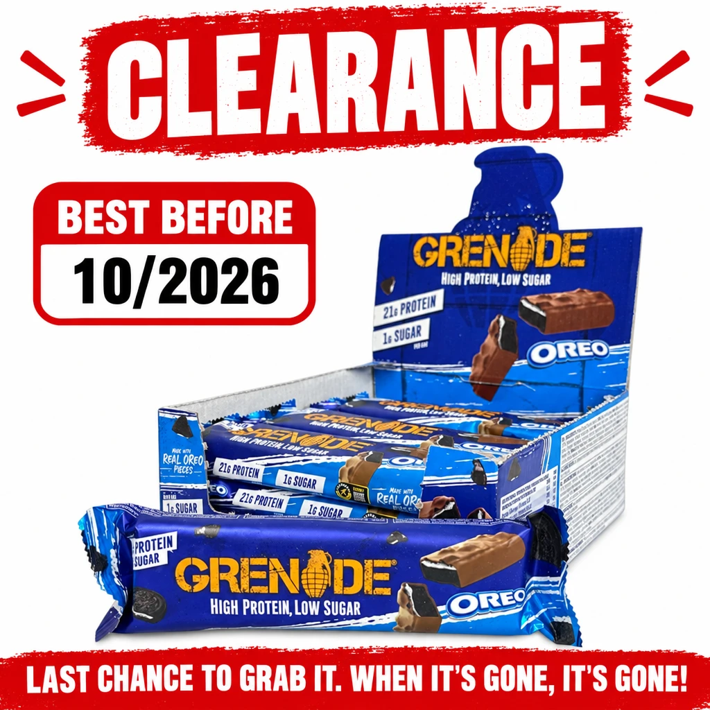 Grenade Carb Killa Oreo protein bar, 60g x12 multipack in blue packaging, shown with a best-before date of 10/2026.