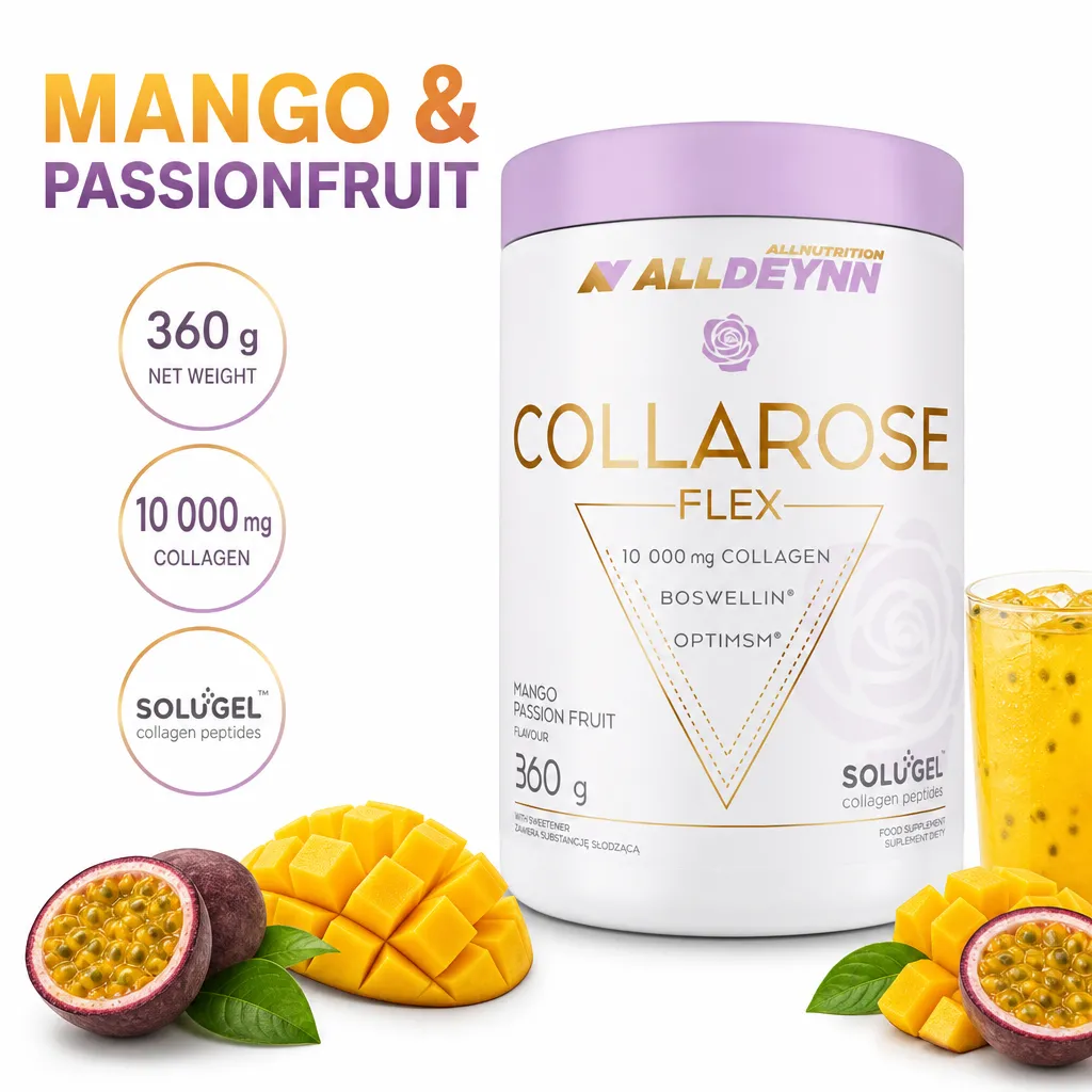 Allnutrition ALLDEYNN Collarose Flex 360g mango passion fruit collagen powder supplement with 10,000 mg collagen